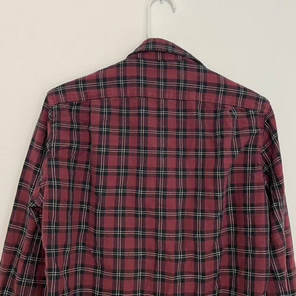 J. CREW Mens Sportsman's Outfitter Red Black White Plaid Button Down Flannel S